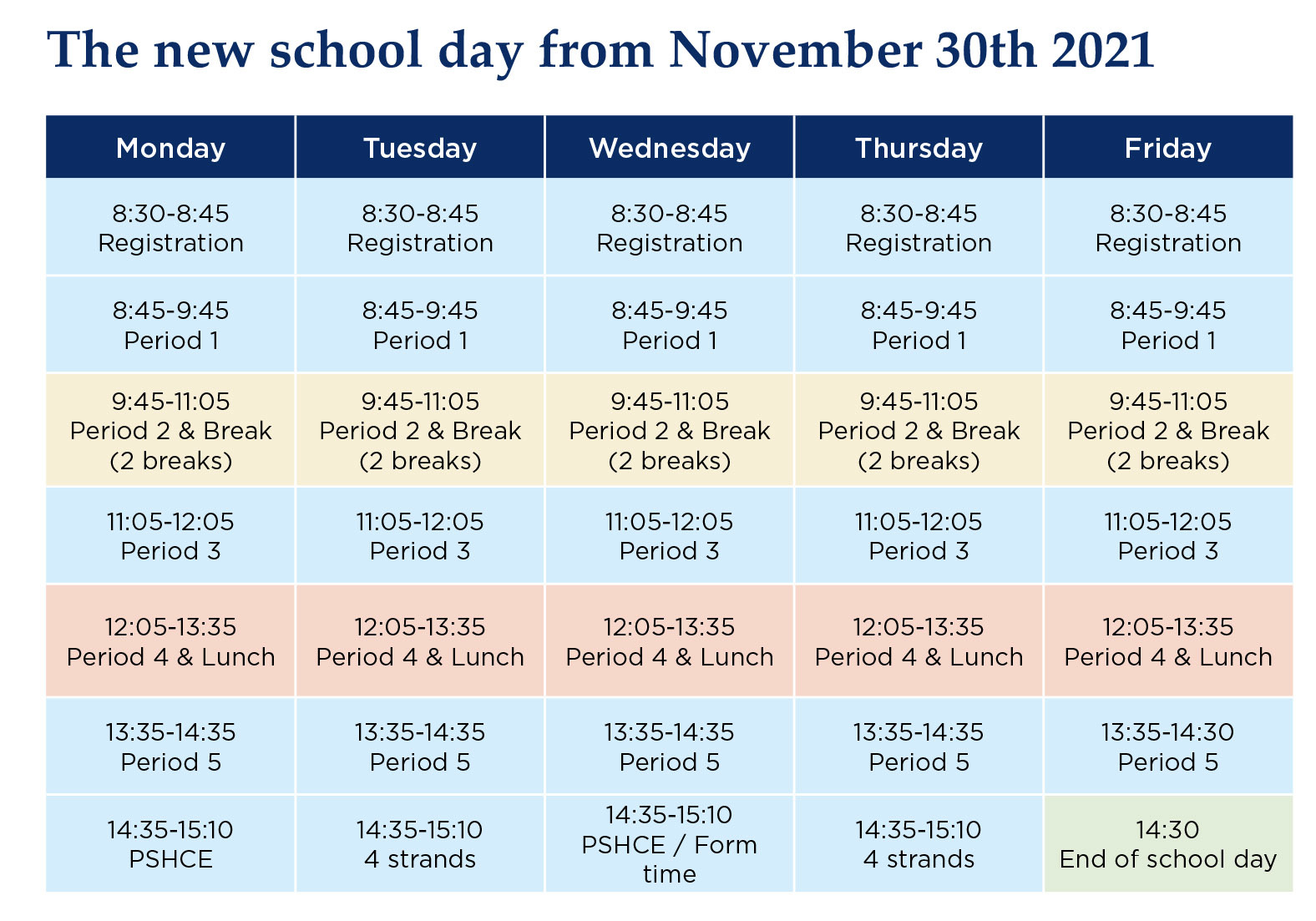 New school day timings NOV